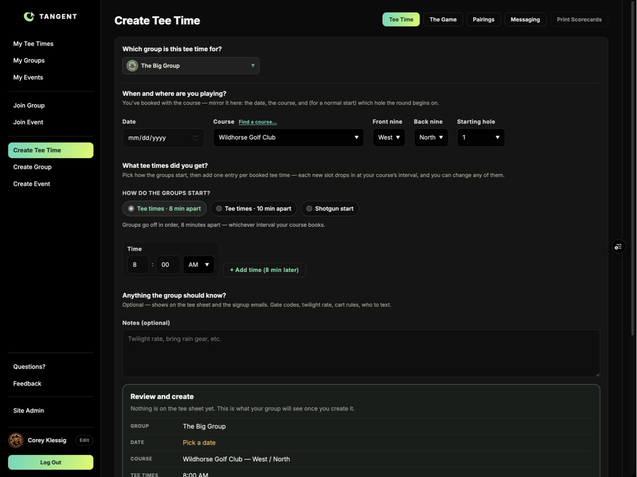 Create Tee Time, the Tee Time step